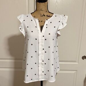 White Polka Dot Flutter Sleeve Blouse